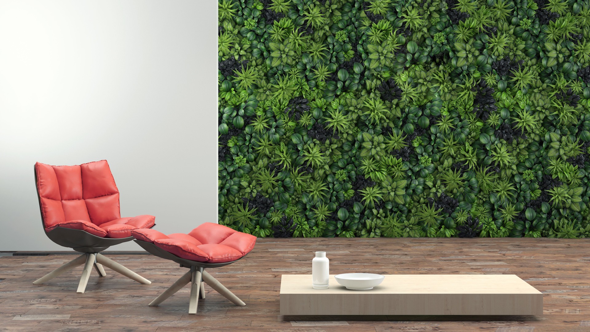 Modern interior with armchair and a green wall